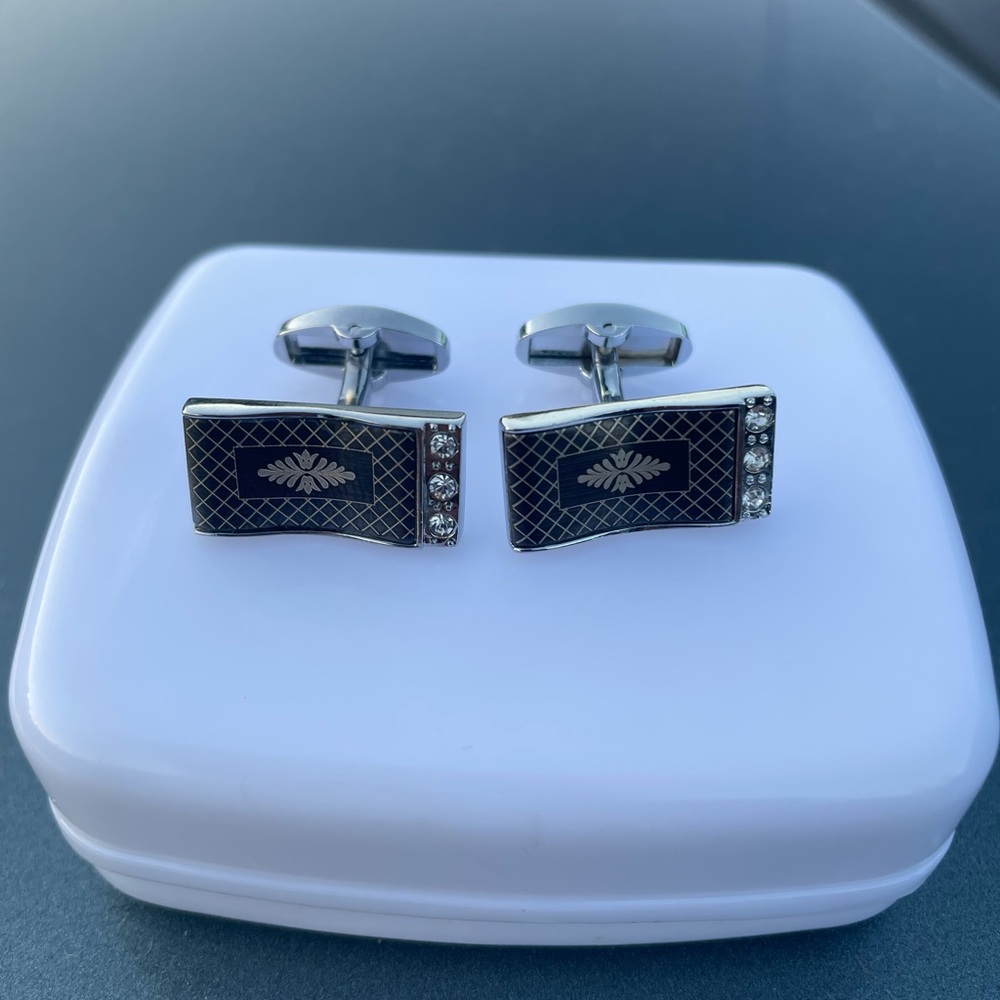 Specialized Silver and Black Cufflinks with Crystal Accents